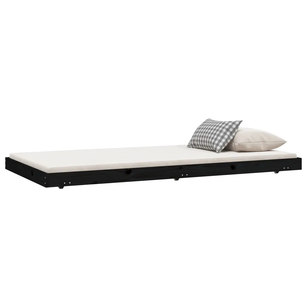 Letto singolo | Letto per adulti | Giroletto Nero 100x200 cm in Legno Massello di Pino