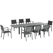 Salotto da Giardino con Tavolo Estensibile 135-270 cm e 8 Sedie Impilabili in Alluminio e Textilene, per 6/10 Persone, Grigio