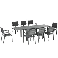 Salotto da Giardino con Tavolo Estensibile 135-270 cm e 8 Sedie Impilabili in Alluminio e Textilene, per 6/10 Persone, Grigio