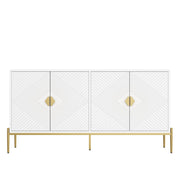 Credenza con 4 Ante; Motivo Geometrico 3D; Maniglie Dorate; Gambe in Metallo; Stile Moderno; 162??40??80 cm; Bianco
