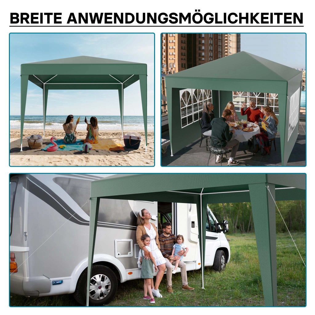 Gazebo 3 x 3 m in verde con protezione UV 50+, tendone da giardino con pareti laterali rimovibili, tenda da festa con finestre, ad esempio per terrazze e festival