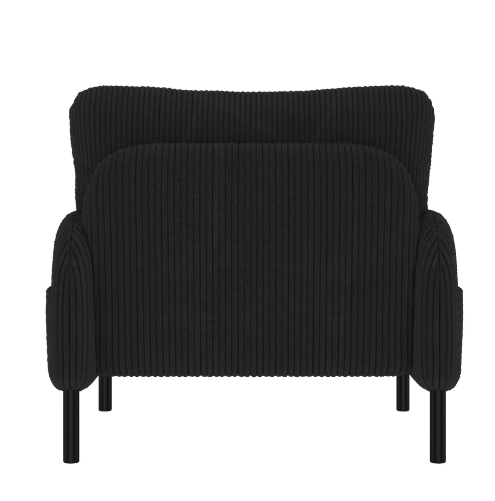 Poltrona singola in tessuto corduroy nero 67 x 75 x 79 cm con tasca laterale
