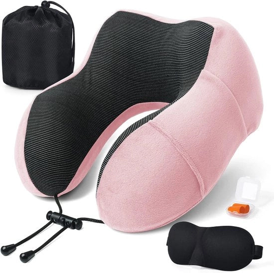 Cuscino per la testa - cuscino per il sonno - cuscino per viaggiare - cuscino per il collo - cuscini per il collo - per viaggi e rilassamento、 aereo、 auto、 treno e ufficio -Con auricolari, occhiali da bagno, borsa da trasporto - Ergonomico