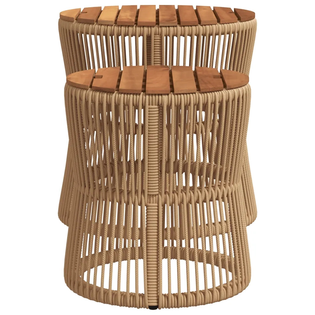 Tavolini da Giardino 2 pz | Tavolino da esterno con Piano in Legno Beige in Polyrattan