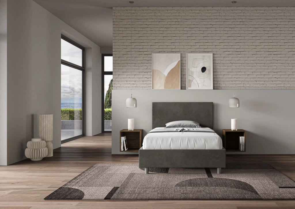 BS COM Letto una piazza e mezza con rete imbottito 120x200 microfibra grigio