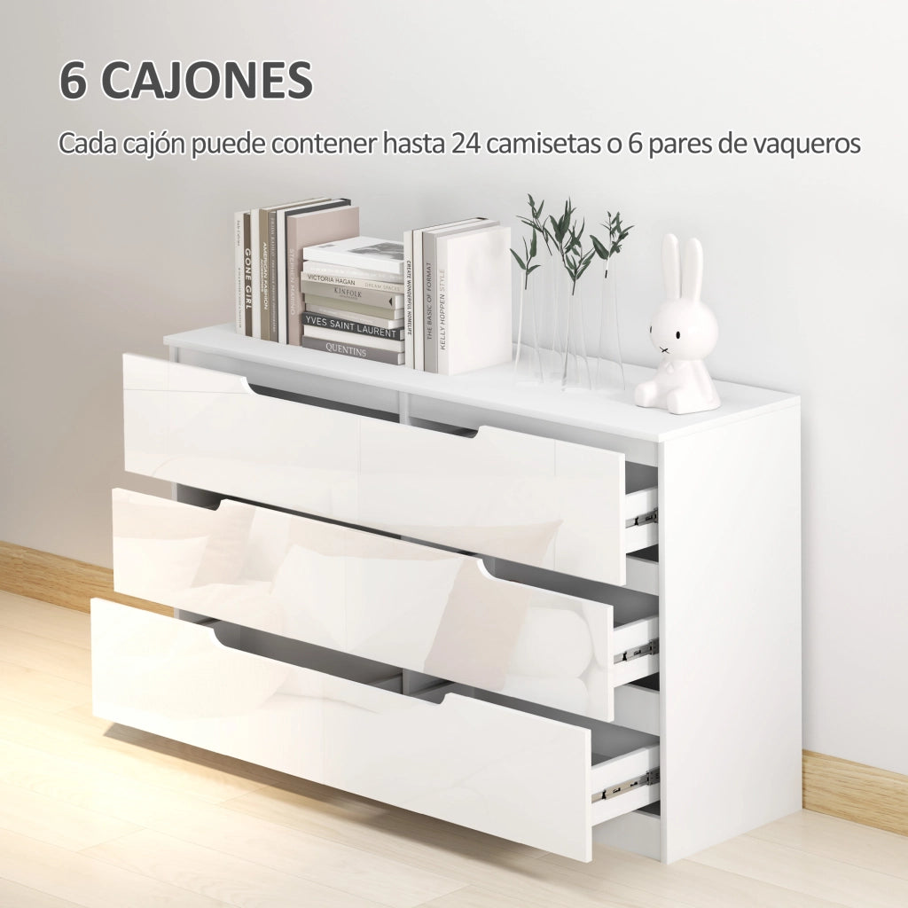 Cassettiera Moderna con 6 Cassetti per Camera Soggiorno ¨C Zephmum ¨C Bianco 120x40x75 cm