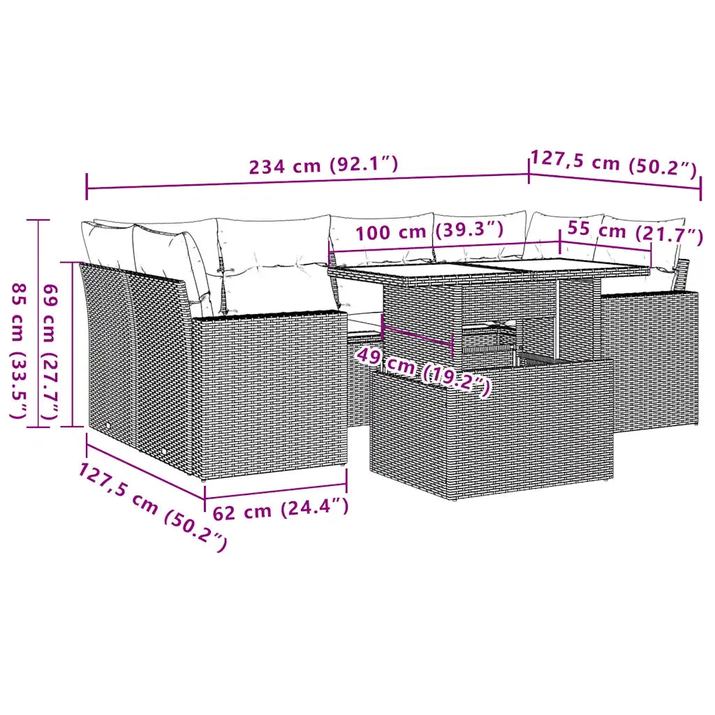 Set Divani da Giardino 7pz con Cuscini Grigio Chiaro Polyrattan
