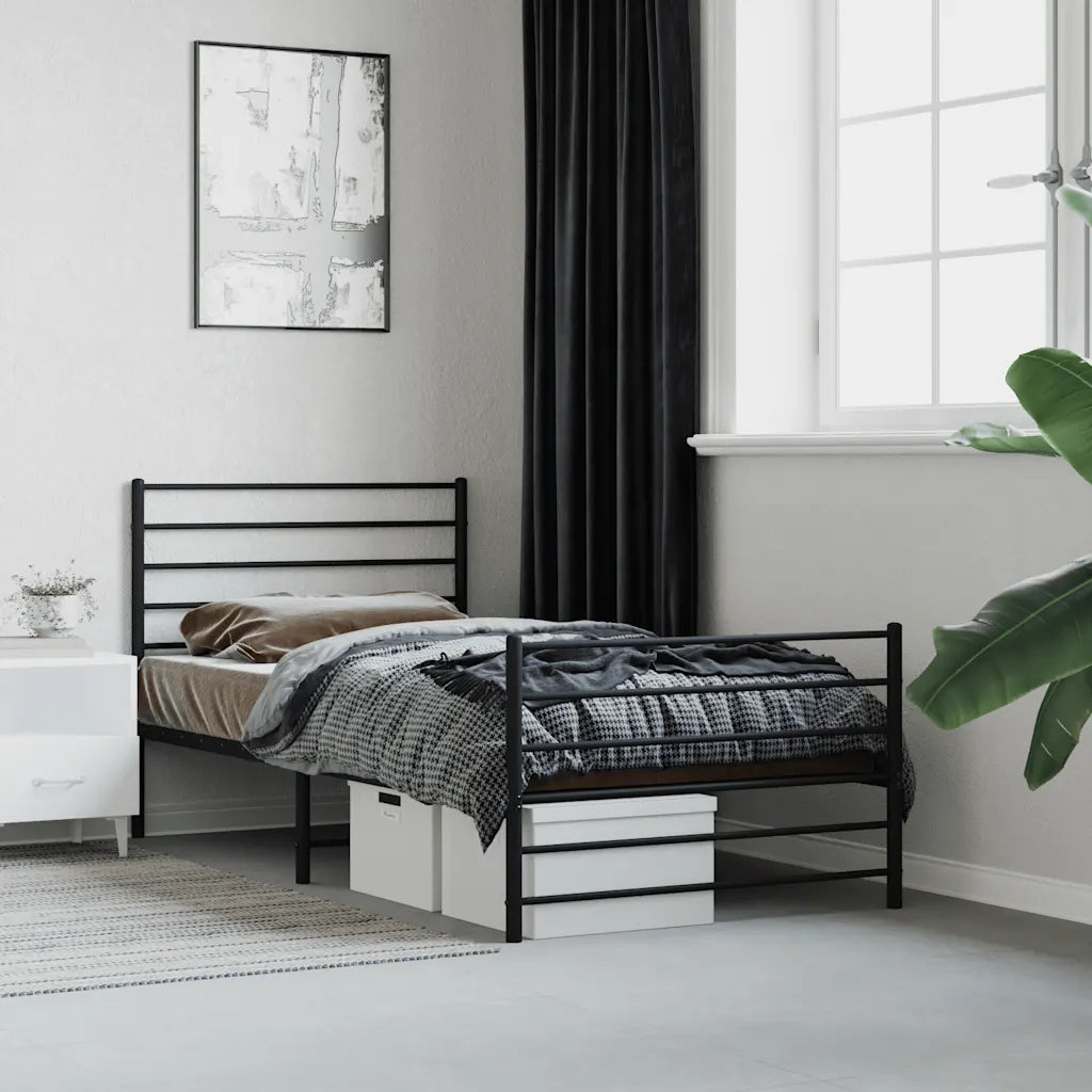 Letto singolo | Letto per adulti | Giroletto con Testiera e Pediera Metallo Nero 107x203 cm