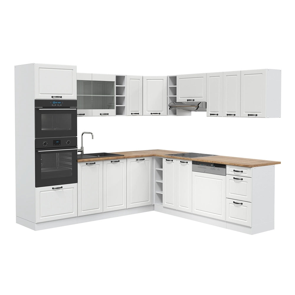Cucina angolare completa R-Line Bianco rustico/Bianco 247 x 237 cm senza piano di lavoro Vicco
