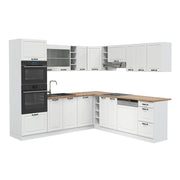 Cucina angolare completa R-Line Bianco rustico/Bianco 247 x 237 cm senza piano di lavoro Vicco