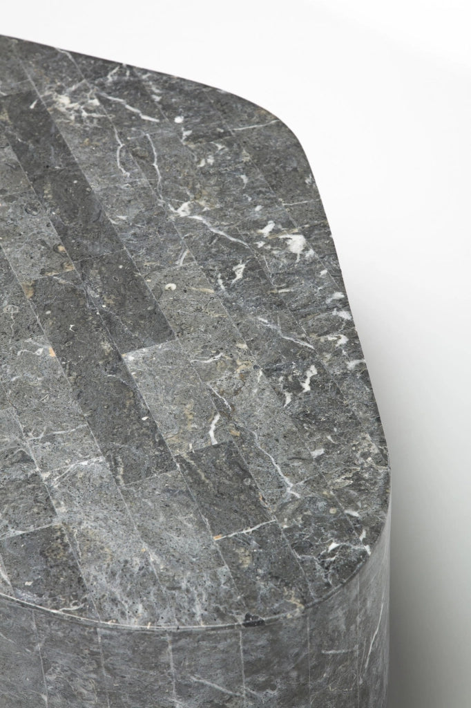 Tavolino Trapezio in Pietra Fossile Gray Stone con Struttura in Compensato Marino - Design Moderno ed Elegante Dimensioni 100x52 cm