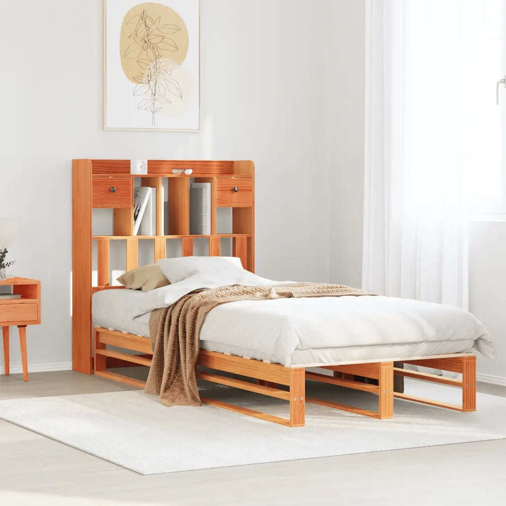Letto Libreria senza Materasso Marrone Cera 100x200 cm in Pino 3323955