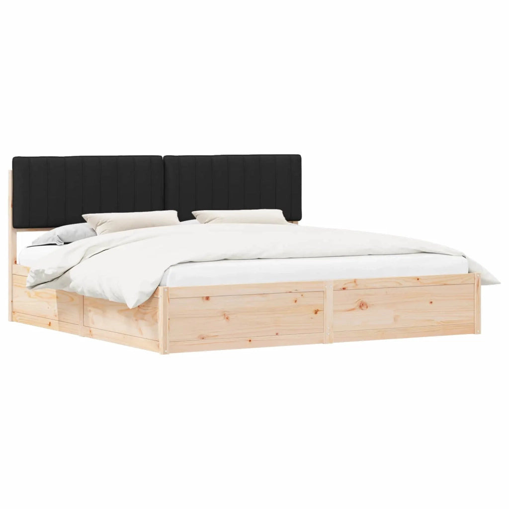 Letto con Testiera Rivestita-Struttura Letto con Testiera Nero 200 x 200 cm Pino massello 644046