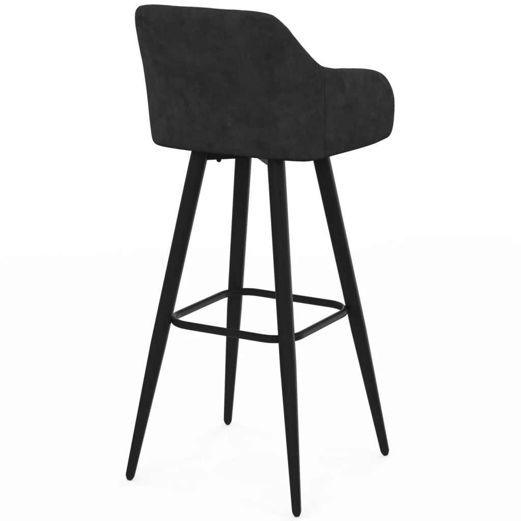 IDMarket - Set di 4 sgabelli da bar JANY girevoli con braccioli in velluto nero e gambe in legno nero