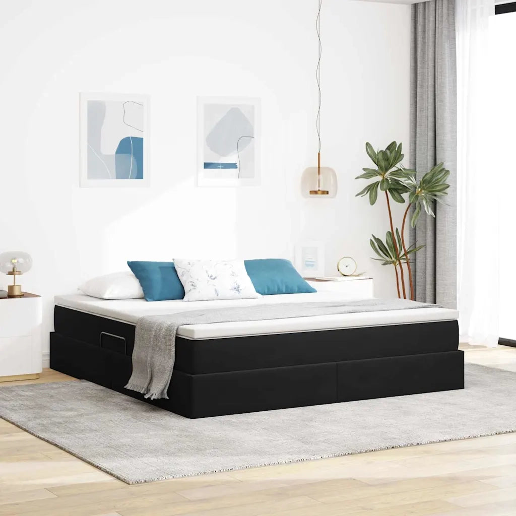 Letto con contenitore e materasso Nero 160 x 200 cm Velluto