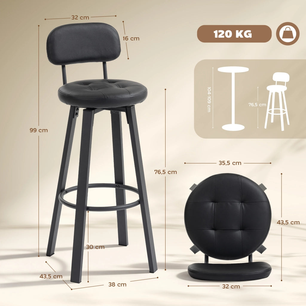 Sgabello da Bar ¨C zephmum ¨C Set 2 Pezzi, Imbottita, Similpelle, Struttura in Metallo, Nero