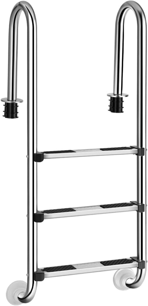 Scaletta Telescopica in Acciaio Inossidabile, Scaletta Piscina Fuori Terra a 3 Scalini Antiscivolo, Portata 150 KG, Scala per Piscina, Barca, Ponti, Pontile Galleggiante, 55 X 25 X 132,5 CM