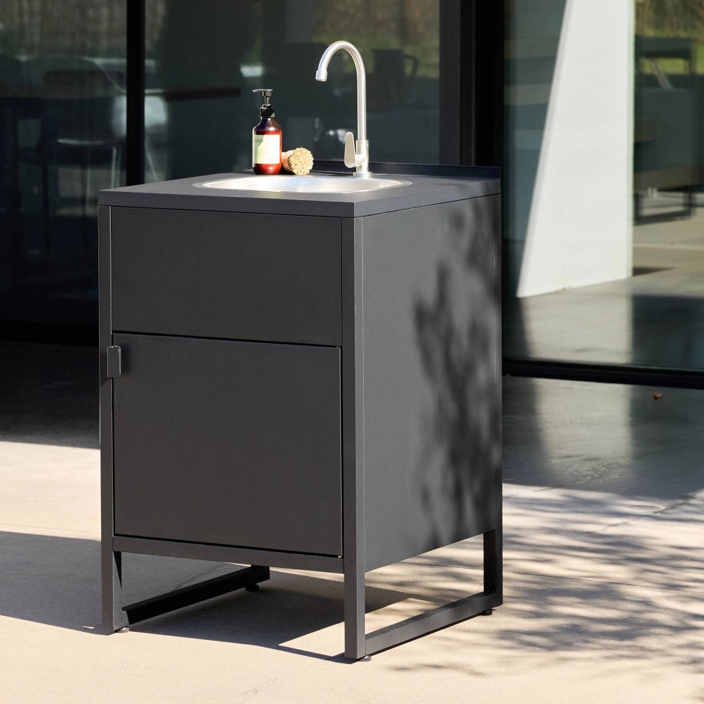 Cucina esterna in acciaio con lavello e 1 porta, 60cm, nero