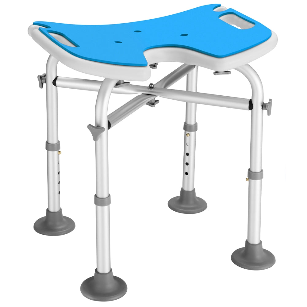 Sgabello da Doccia per Anziani e Disabili 44x39x42,5–52,5 cm Piedi Antiscivolo Blu
