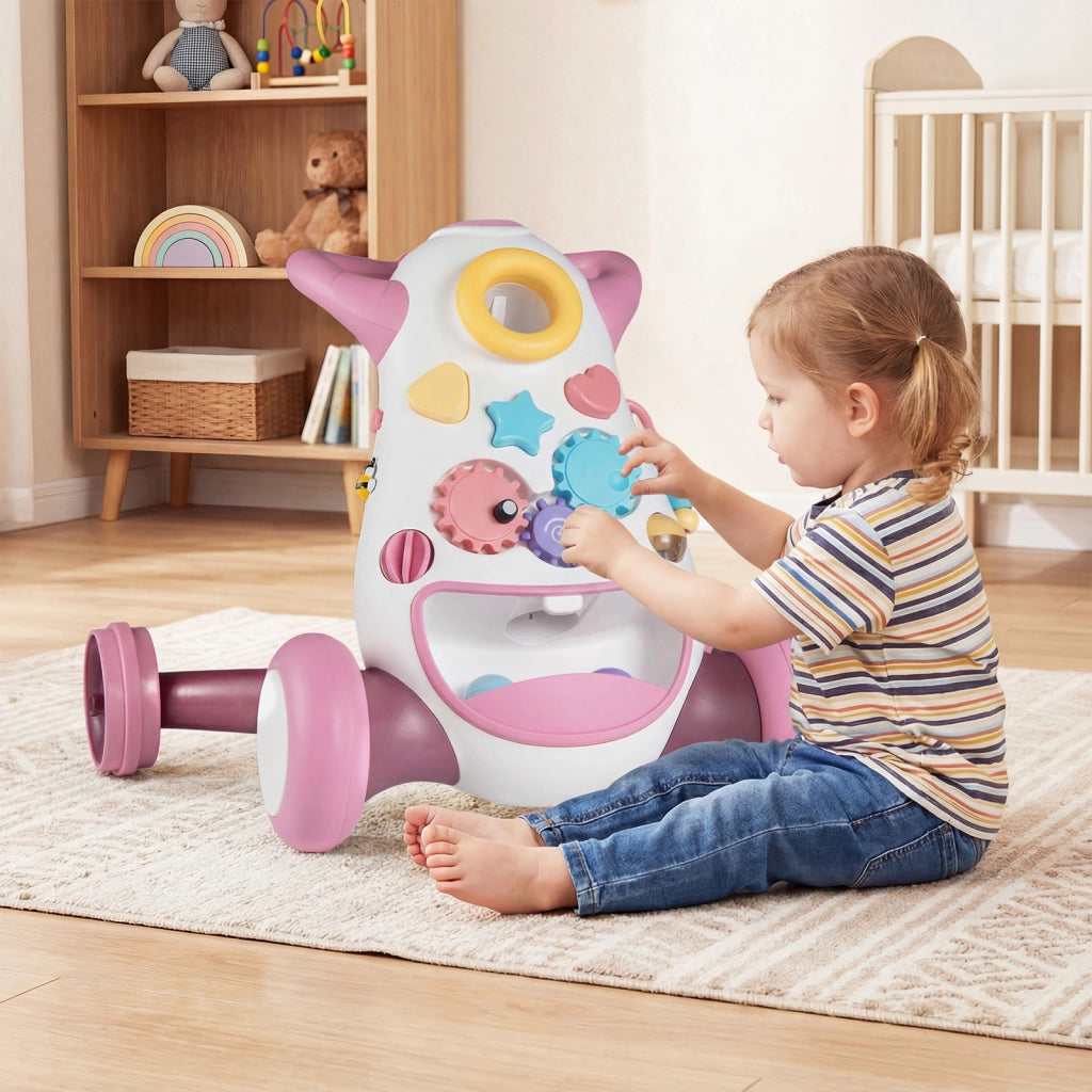 Camminatore montessori musica luci inserimento forme ingranaggi-Camminatore lancio spazio conservazione posteriore bambini Rosa