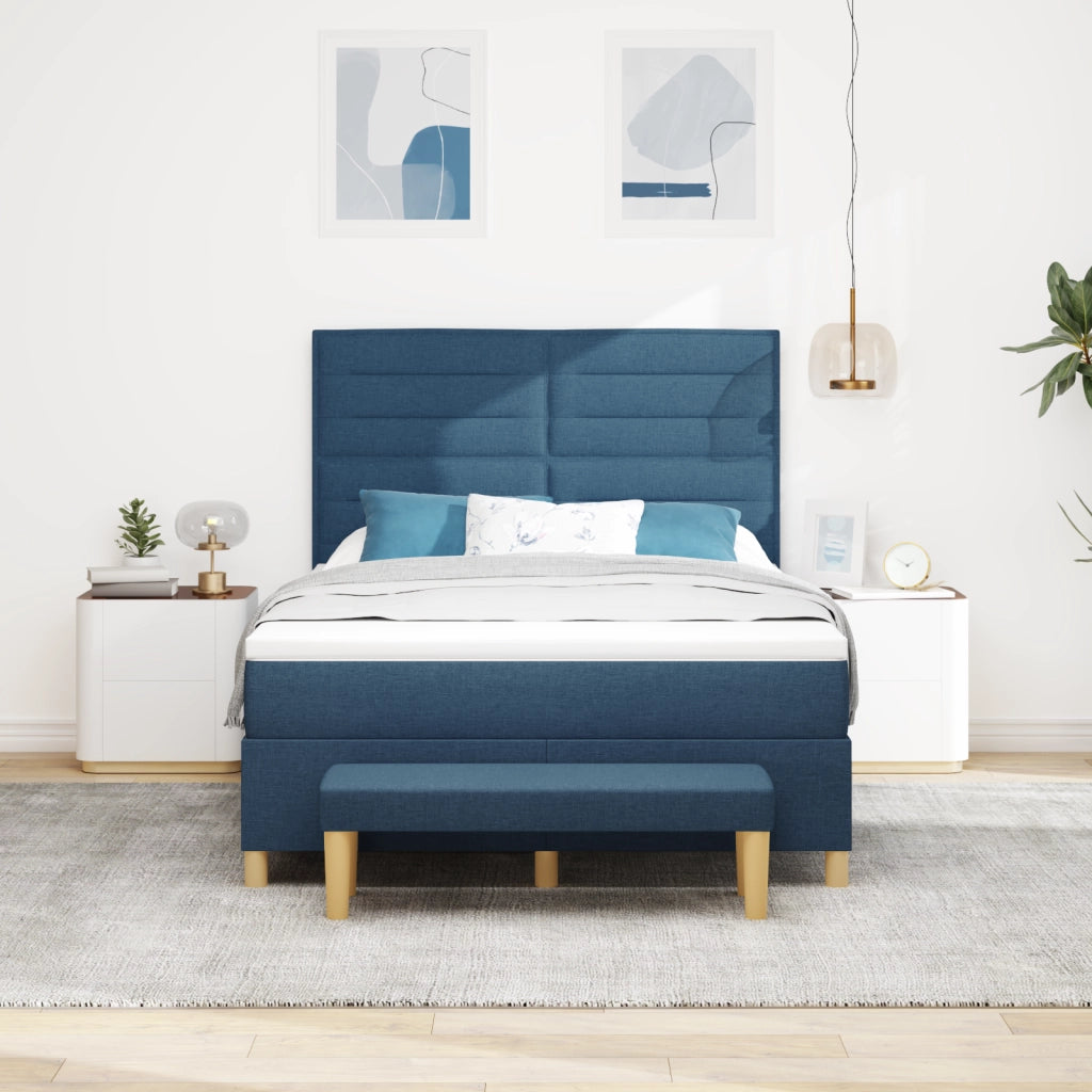 Letto Box Spring con Materasso e Panchina Blu 160x200 cm Tessuto