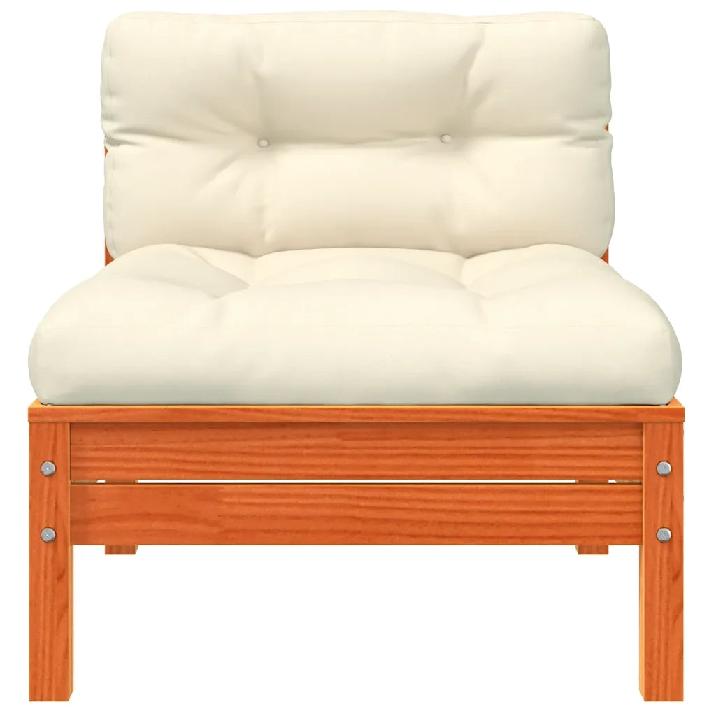 Divano Giardino Senza Braccioli Cuscini 2pz-Sofa da giardino Marrone Cera Pino