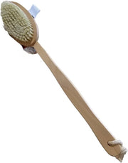 Borsetto esfoliante in legno con lunga setola e corda di appoggio - Scopa per doccia e massaggio circulatorio - 42x7x3cm