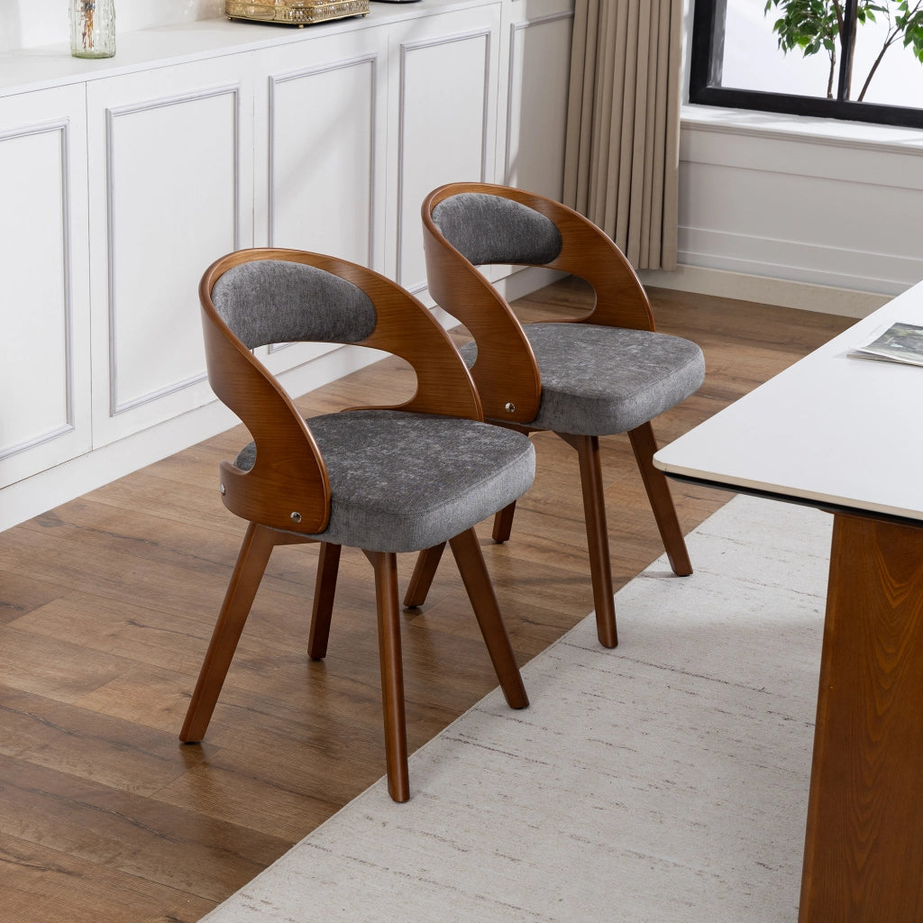 Sedia da Pranzo Girevole Set da 2 con Seduta Imbottita 360° e Schienale Ergonomico in Lino Grigio