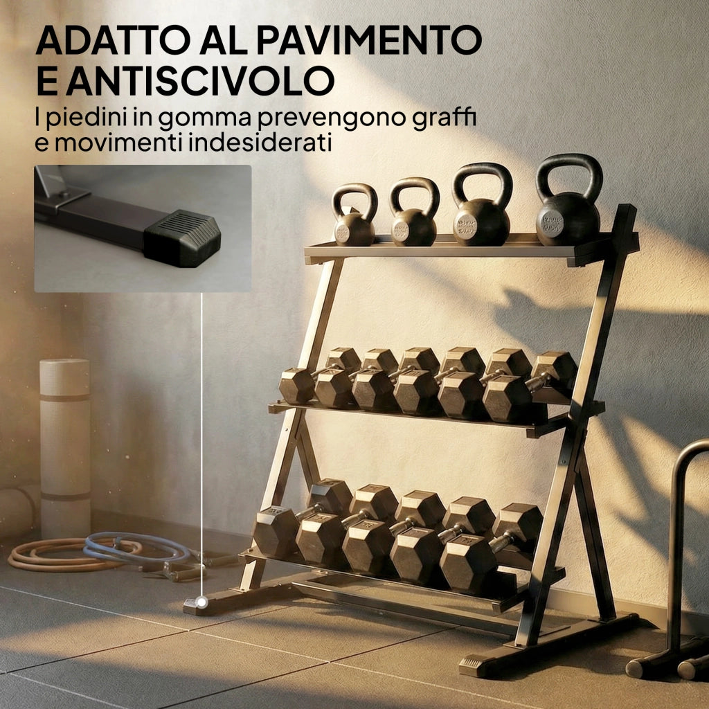 Porta Pesi a 3 Livelli in Acciaio, Capacit¨¤ 200 Kg, 88x66x88 cm, Nero