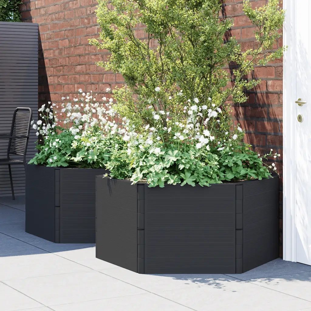2 pz Fioriere | Cassetta per fiori | Vaso da Giardino Antracite in PP