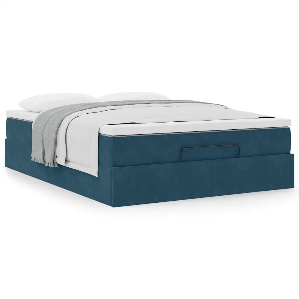 Struttura Letto Pouf con Materasso Blu 140x200cm in Velluto 3311193