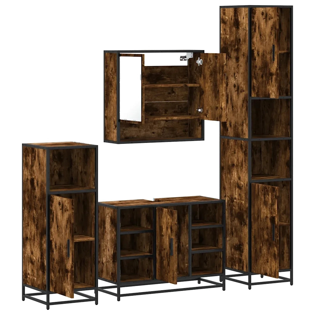 vidaXL Set Mobili da Bagno 4 pz Rovere Fumo in Legno Multistrato