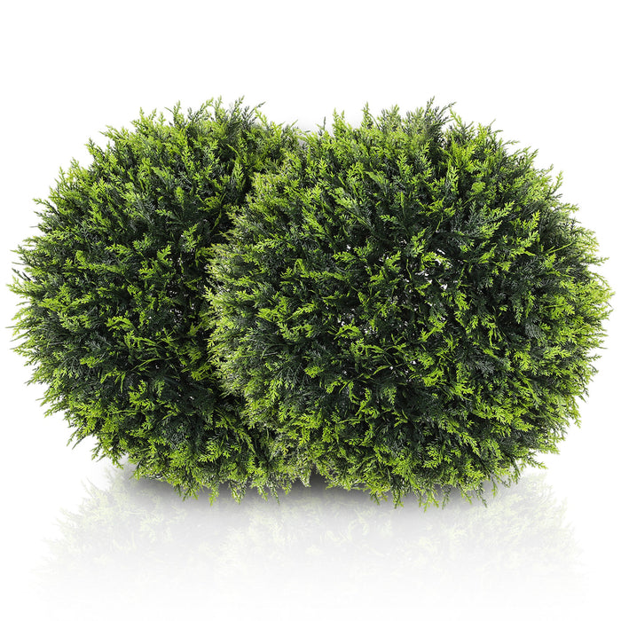 Set di 2 Piante Artificiali a Sfera Ø45 cm con Foglie di Cedro per Casa e Giardino Verde