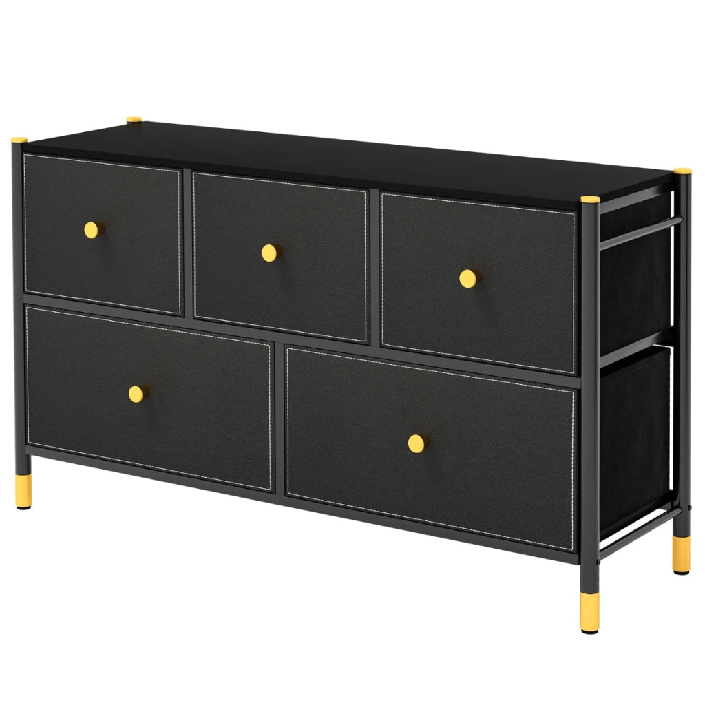 Com¨° per camera da letto con struttura metallica e cassettone, Unit¨¤ organizzatore da terra con cesti Nero 100x30x58,5cm-Cassettiere