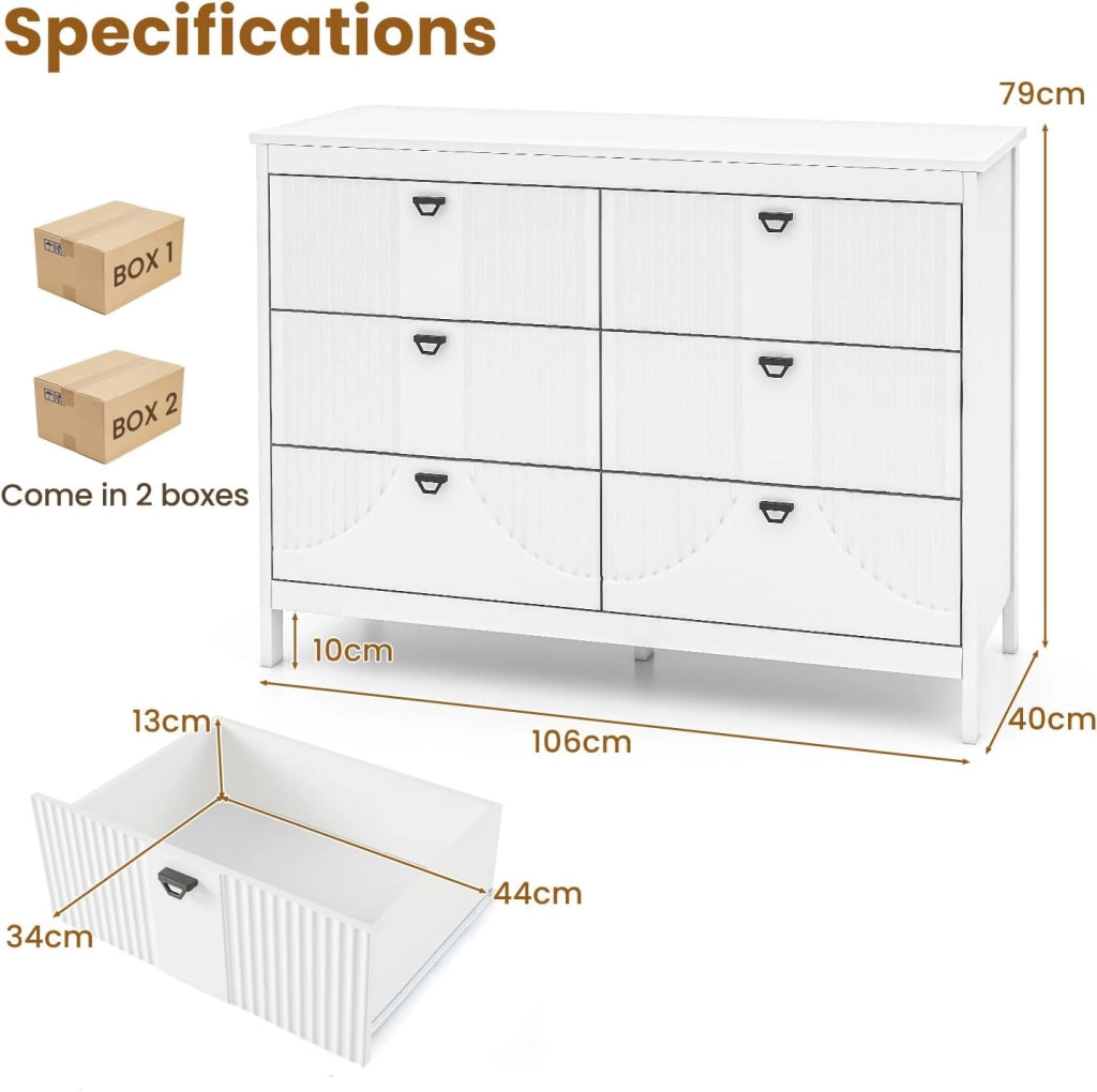 Cassettiera con 6 cassetti grandi, credenza con protezione antiribaltamento, armadio buffet moderno per soggiorno, ufficio, cucina