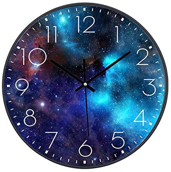 Orologio da Parete Silenzioso, 25 cm, Orologio da Parete per Bambini, Piastra con Cielo Stellato, Spazio, Cielo Stellato, Orologio da Parete per Bambini Decorazione per Salotto Camera dei Bambini (039)