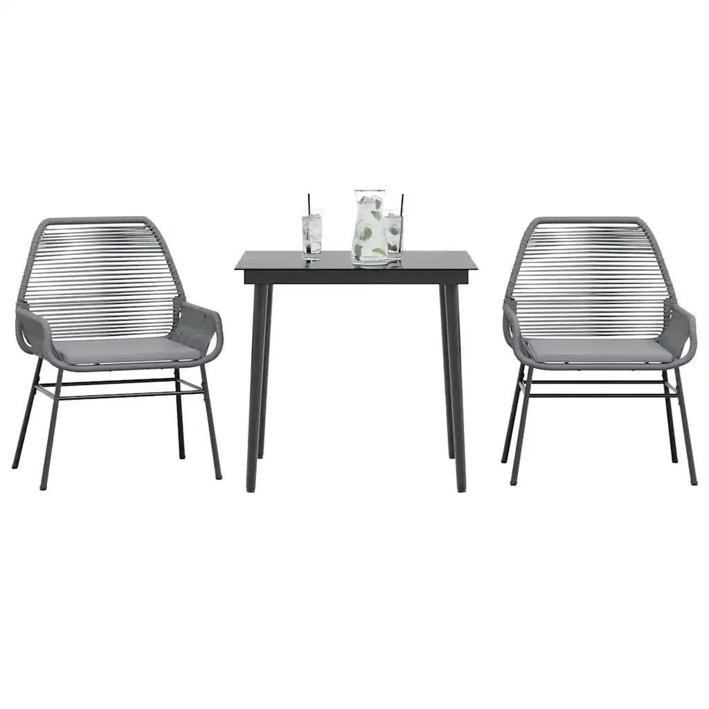 Set da Pranzo da Giardino 3 pz | Set Salotto da Giardino con Cuscini in Polyrattan Vetro