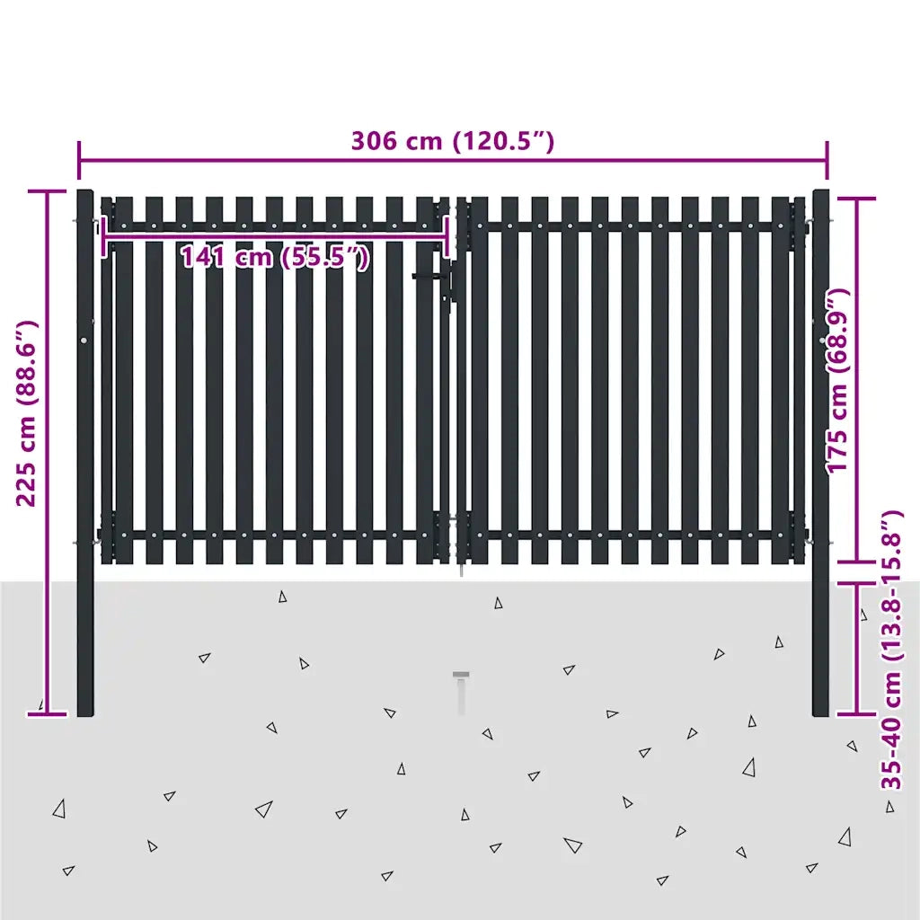 Cancello per Recinzione a doppia Porta in Acciaio 300x175 cm Antracite 146354