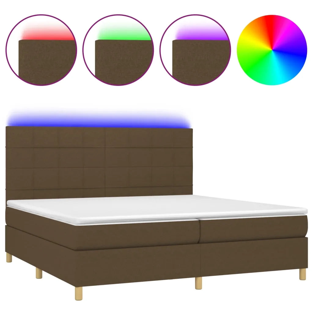 Letto a Molle Materasso e LED Marronescuro 200x200cm in Tessuto cod mxl 35809