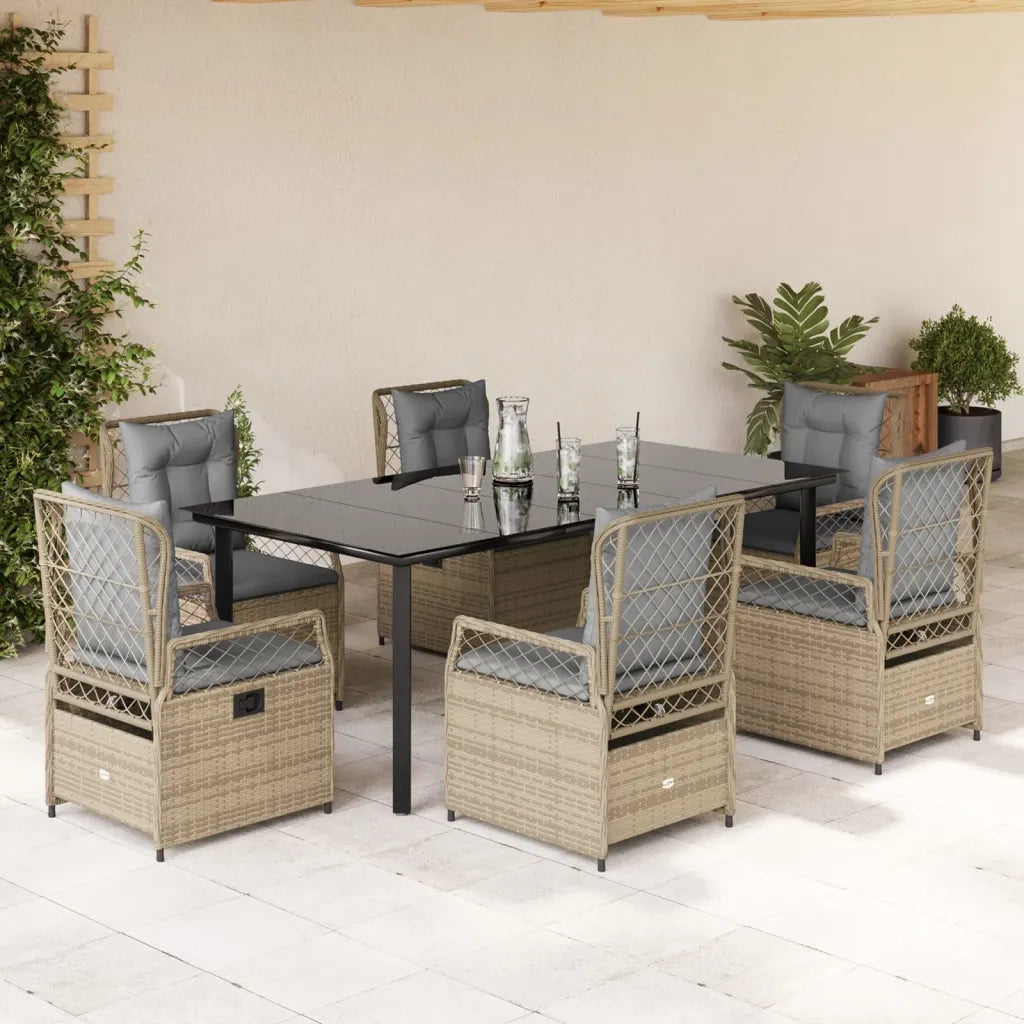 Set da Pranzo da Giardino 7 pz con Cuscini Beige in Polyrattancod mxl 117168