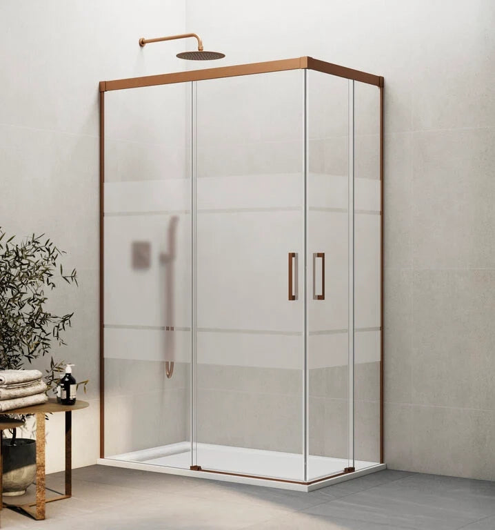 Box doccia angolare BASIC apertura al vertice 140x75 cm (135-139/70-75) rame vetro satinato