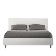 Letto Matrimoniale 160x200 cm con Rete e Contenitore Giroletto con Alzata Comoda Imbottito in Similpelle Adele Bianco