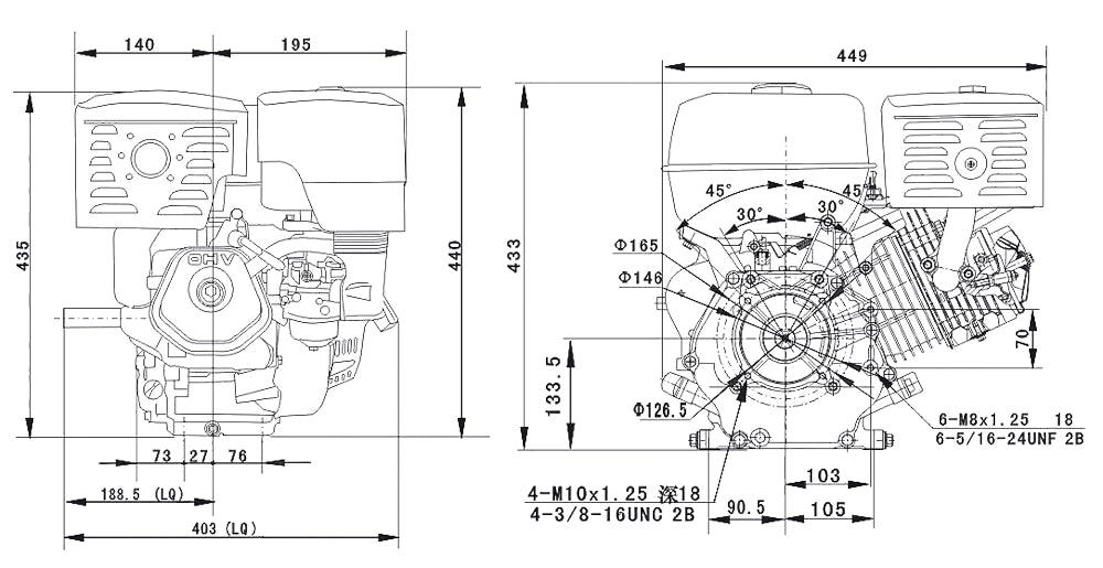 LIFAN 190 Motore a benzina 4 tempi 10kW (15CV) 25,4mm 420 ccm, OHV, con avviamento elettrico
