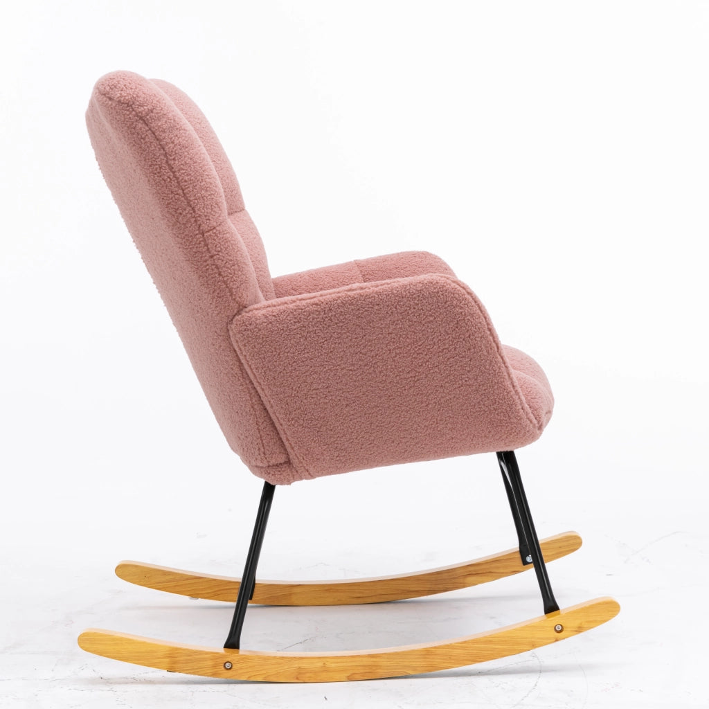 Poltrona Dondolo Imbottita in Tessuto Boucl¨¦ ¨C MINIMAL ¨C Rosa, Soggiorno e Camera