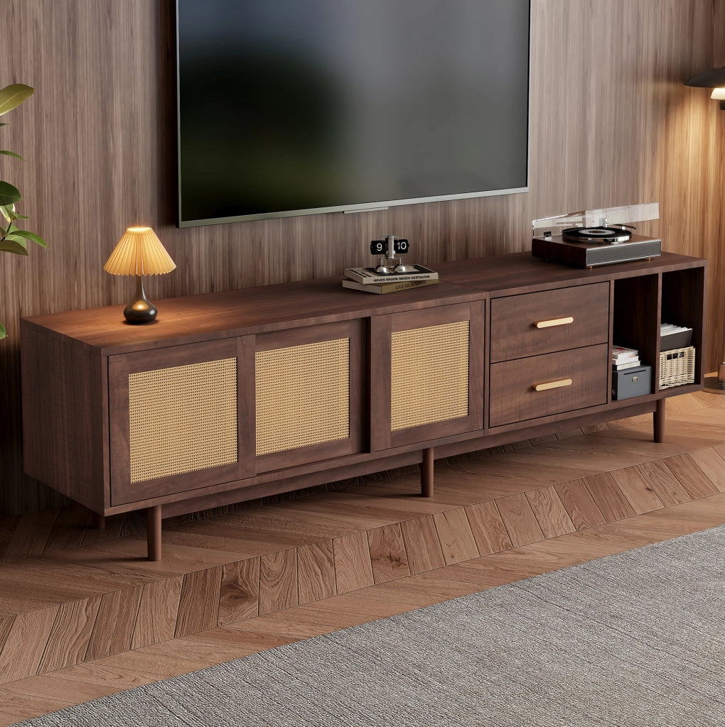 Mobile TV 190x40x52 cm con 3 ante scorrevoli e 2 cassetti in MDF marrone
