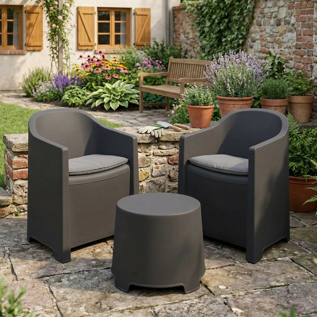 Salottino Outdoor Artax, set Salotto da Esterno 2 Posti Made in Italy, Nero Antracite