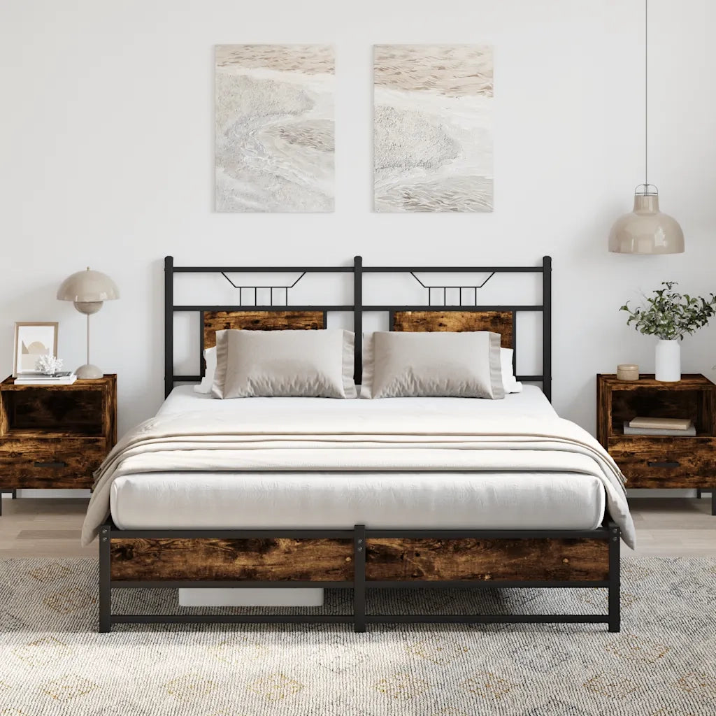 Letto matrimoniale | Letto per adulti | Giroletto senza Materasso Rovere Fumo 140x190 cm in Truciolato