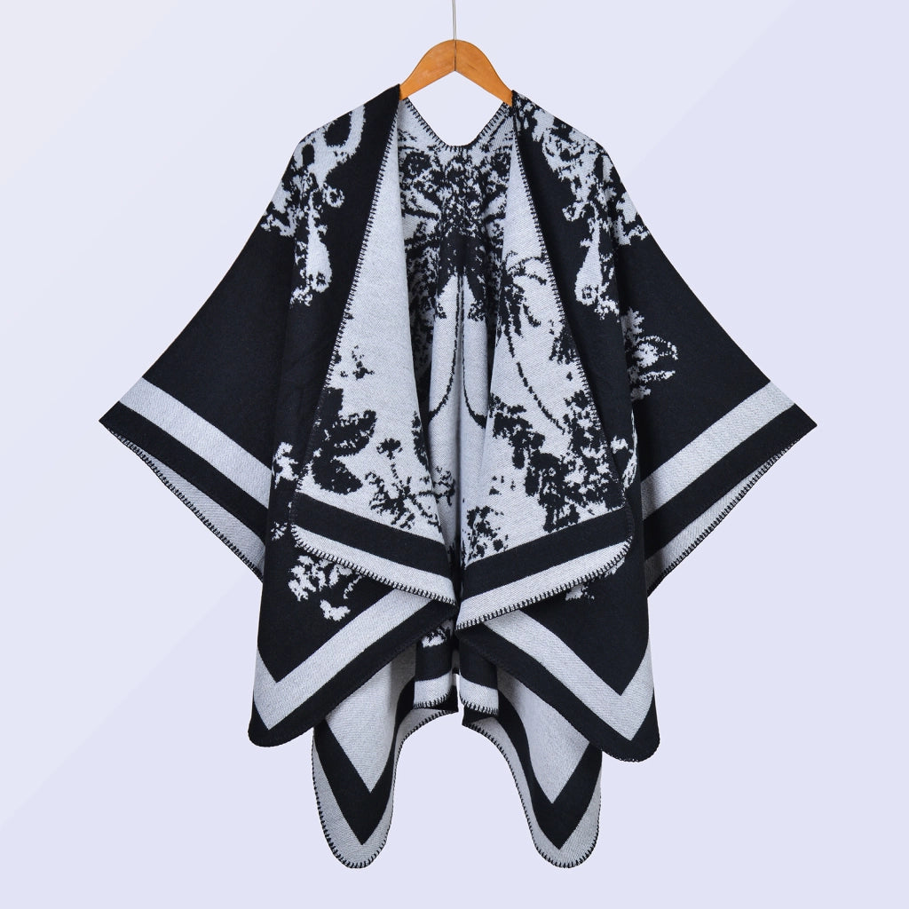 Sciarpa/stola da donna in stile vintage, ampia, jacquard, calda, con spacco.
