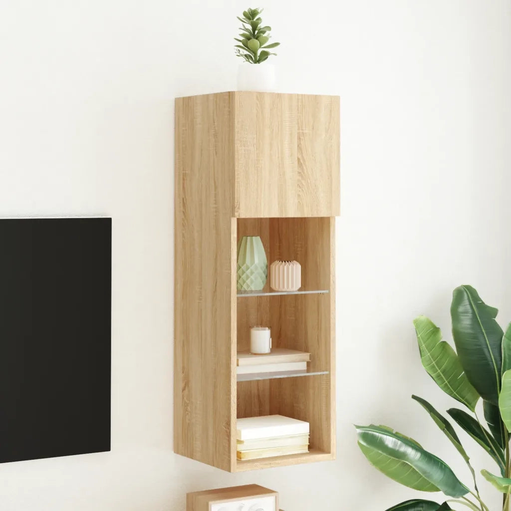 Mobile TV con Luci LED Rovere Sonoma 30,5x30x90 cm 837005