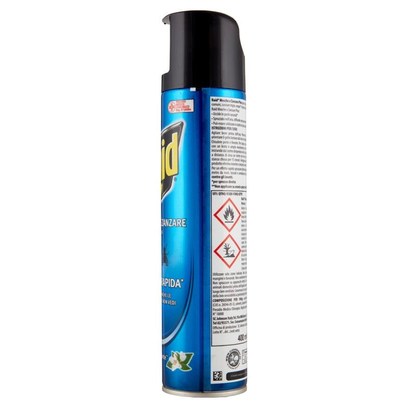 RAID MOSCHE E ZANZARE SPRAY INSETTICIDA, ANTIZANZARE E ANTIMOSCHE, AZIONE RAPIDA, 400 ML